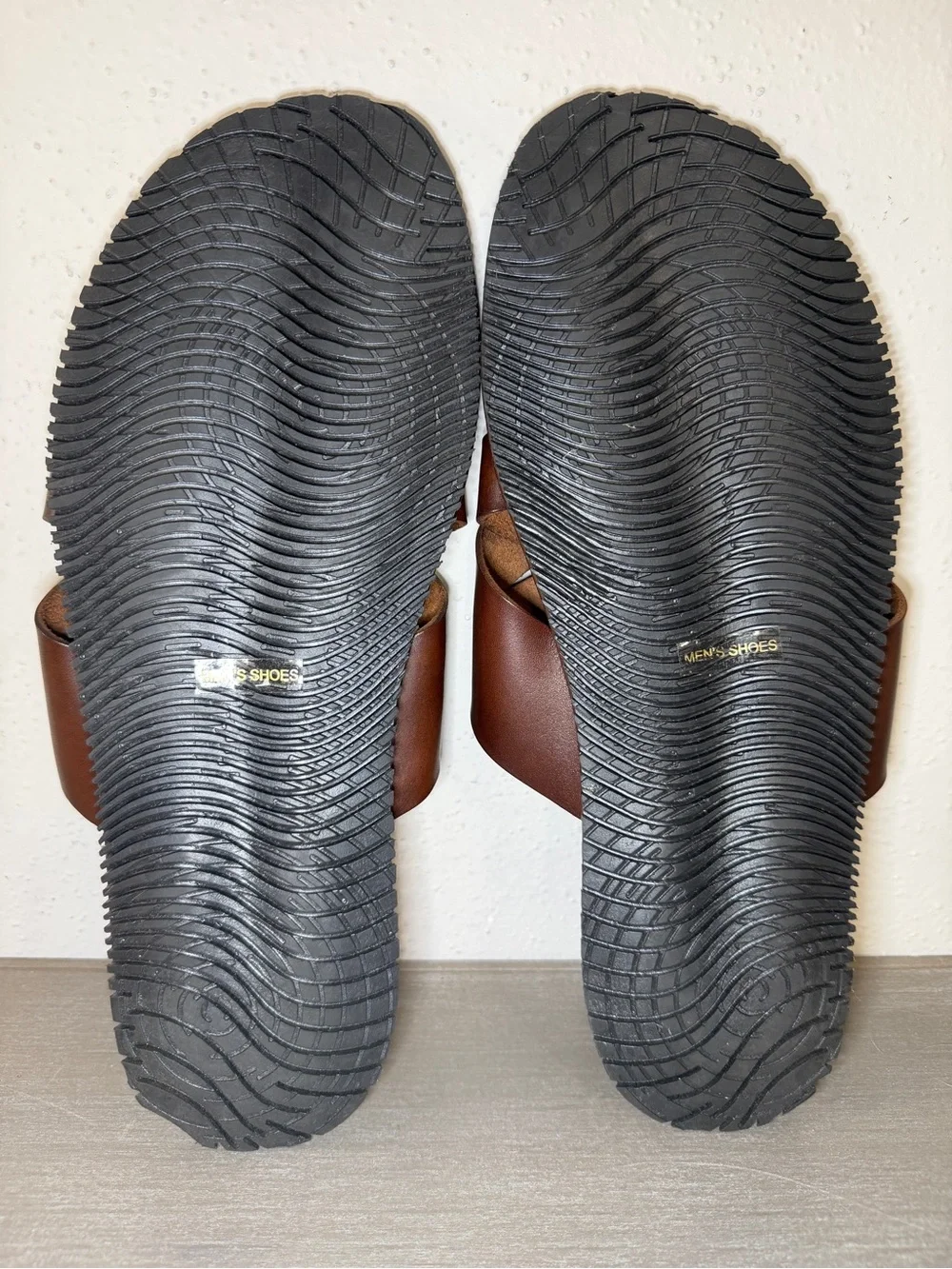 Size 11 - Bloomingdales The Men's Store Leather Cross Strap Woven Sandals Brown